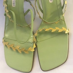 Green and Yellow Leaf Strap Shoes